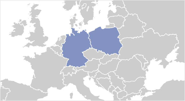 Map of Europe with Germany and Poland highlighted.